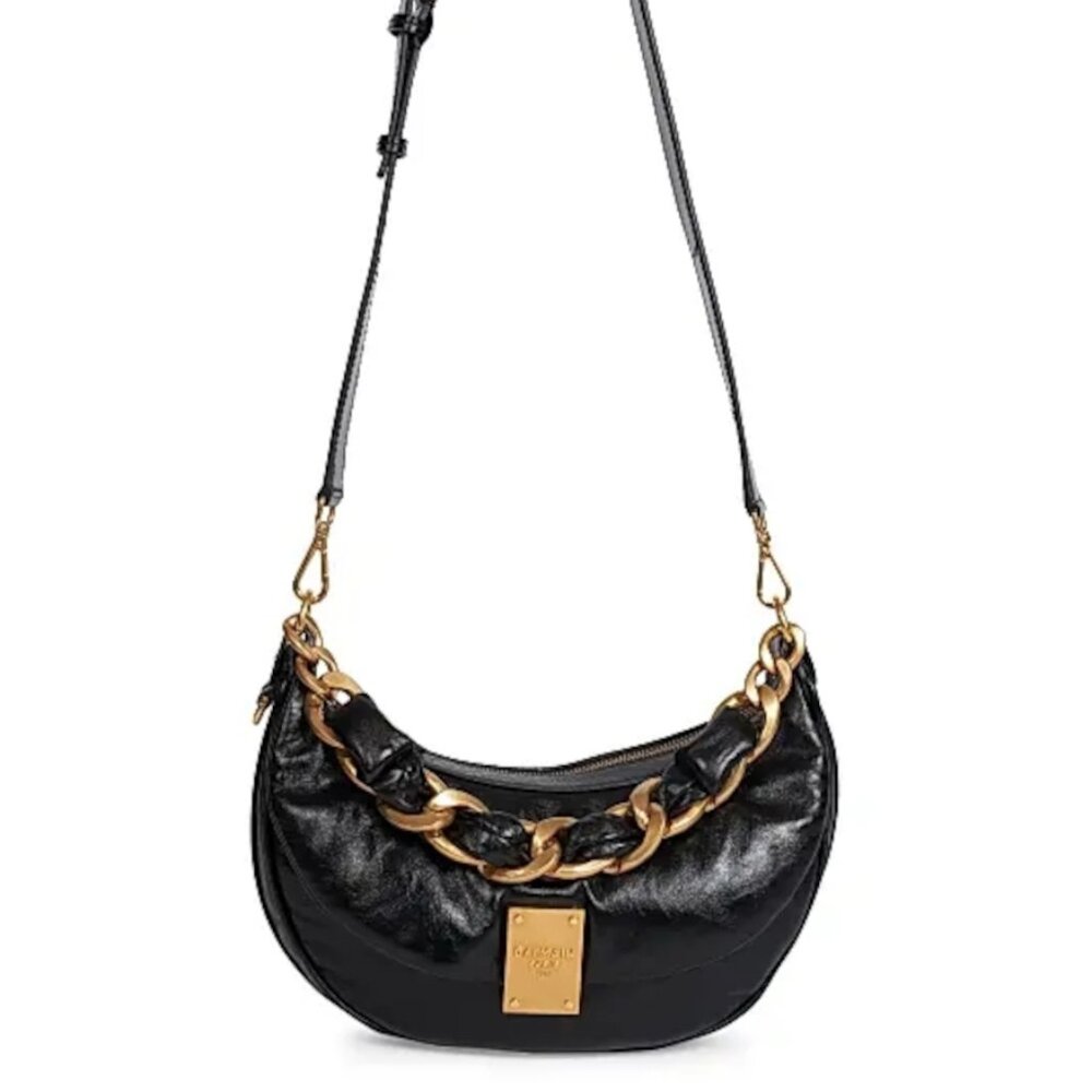 SOLD - Balmain 1945 Crinkled leather Half Moon Hobo